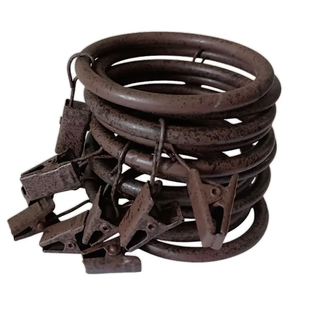 12 Metal Curtain Rings With Clips Dark Brown Bronze Farmhouse 2.25